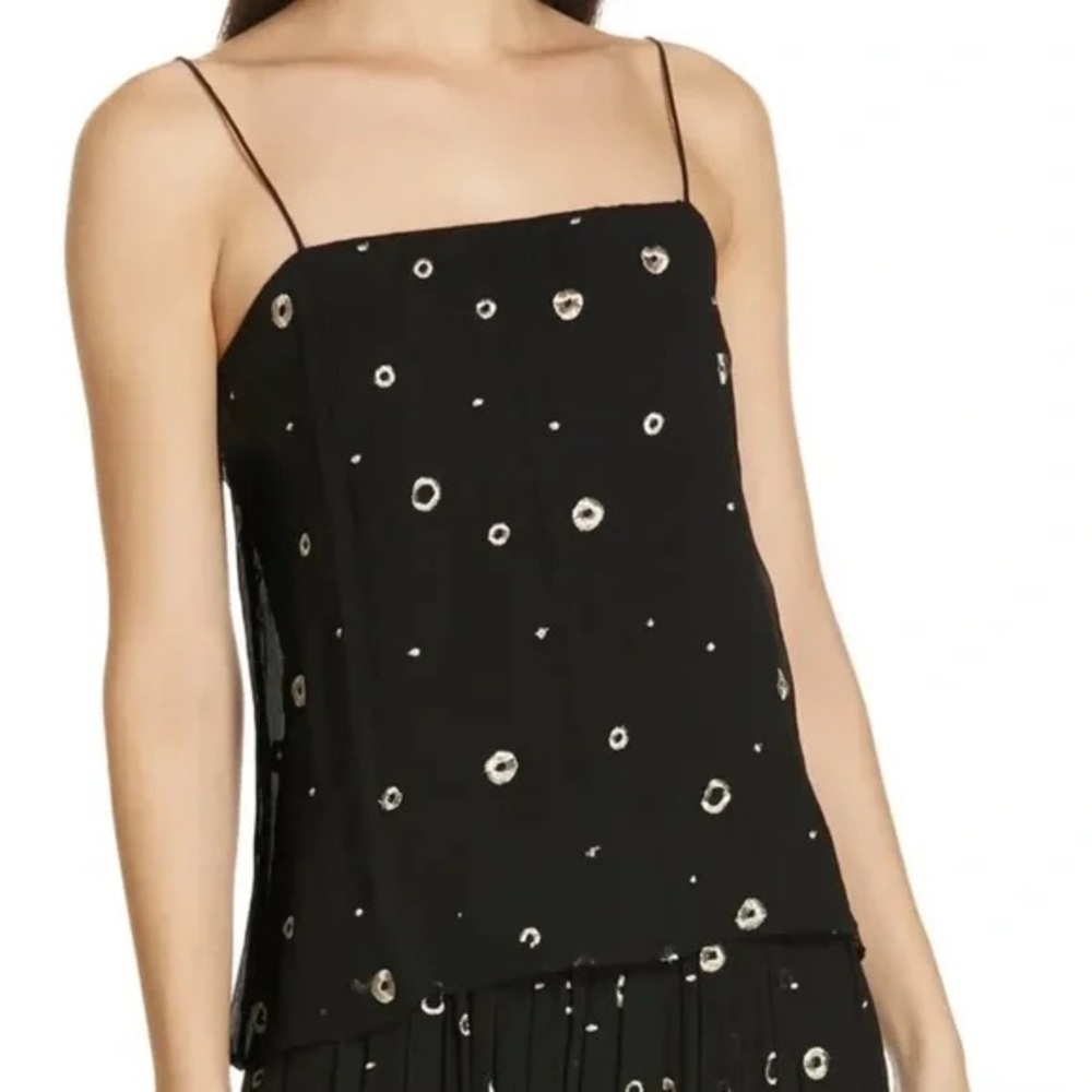 Vince Dot Metallic Embroidered Silk Camisole